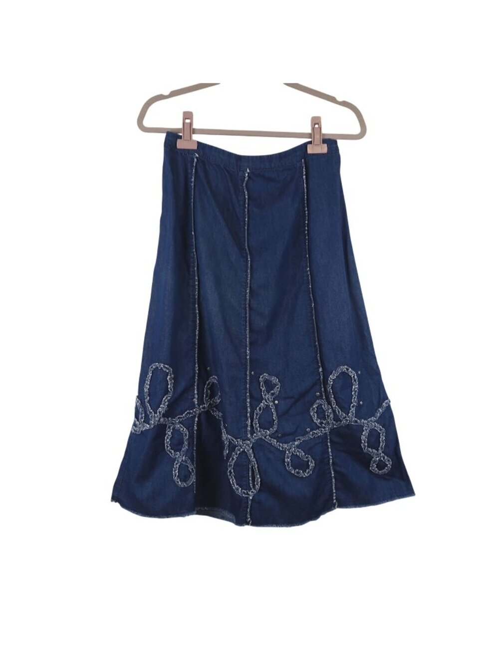 VTg 1990's Reba Blue Denim Midi Skirt Embroidered Detail Stud Accents Western